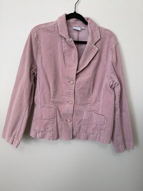 Sonoma Corduroy Blazer Women's Size Large Pink Button Front Pockets Stretch